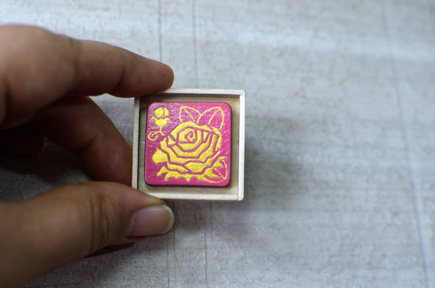 Hand-painted lapel pin, 'Rose In Gold & Pink' | Pin | Lapel Pin | Brooch | Hand made