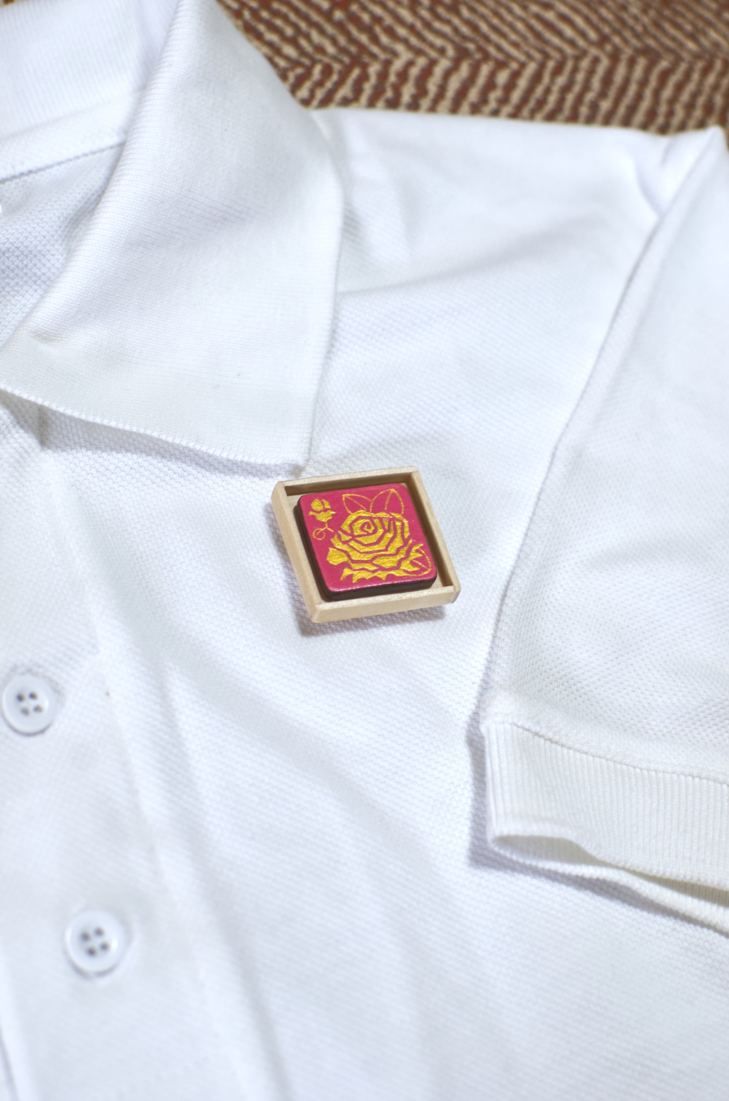 Hand-painted lapel pin, 'Rose In Gold & Pink' | Pin | Lapel Pin | Brooch | Hand made