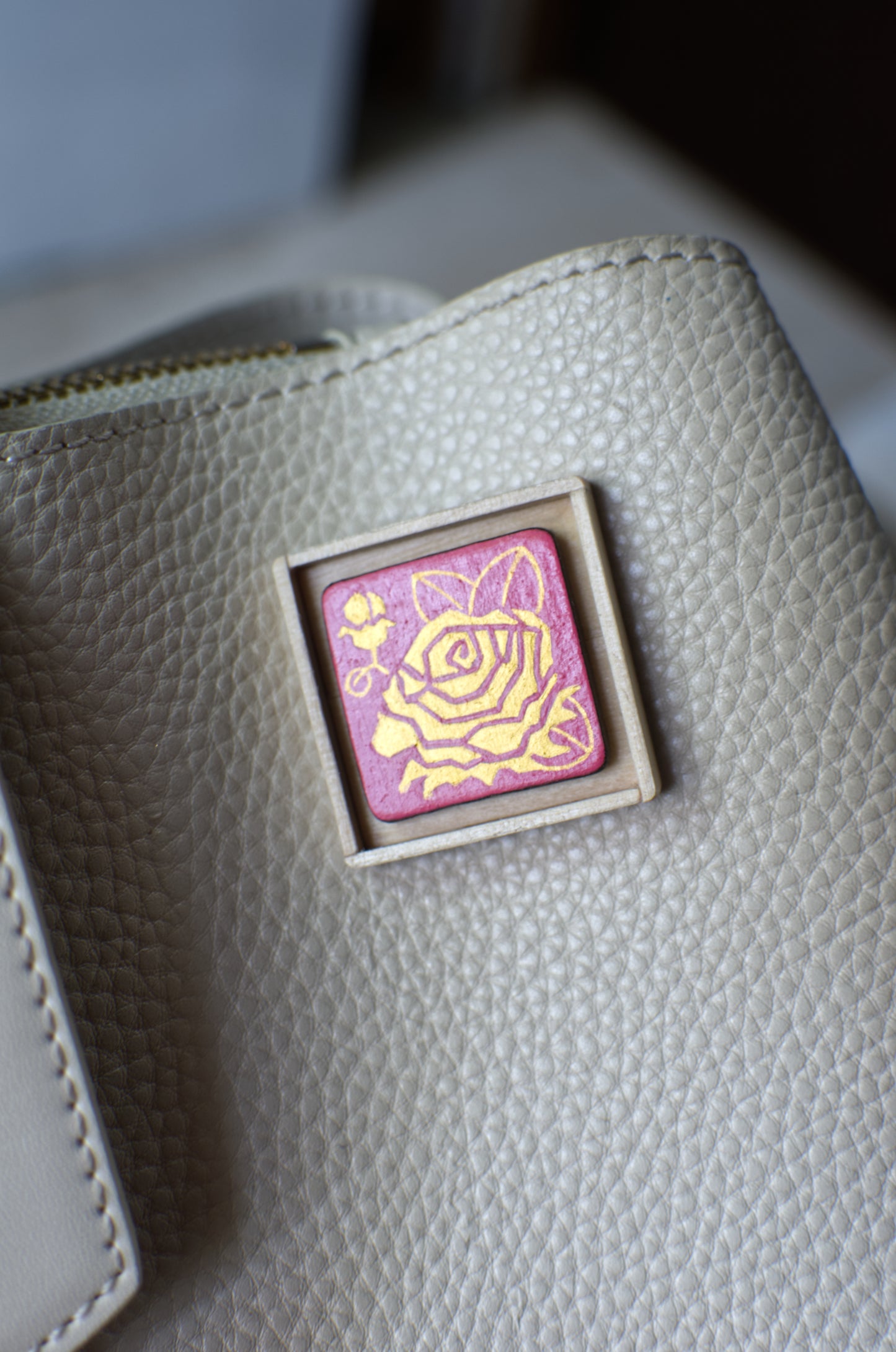 Hand-painted lapel pin, 'Rose In Gold & Pink' | Pin | Lapel Pin | Brooch | Hand made