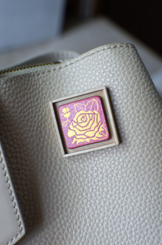 Hand-painted lapel pin, 'Rose In Gold & Pink' | Pin | Lapel Pin | Brooch | Hand made