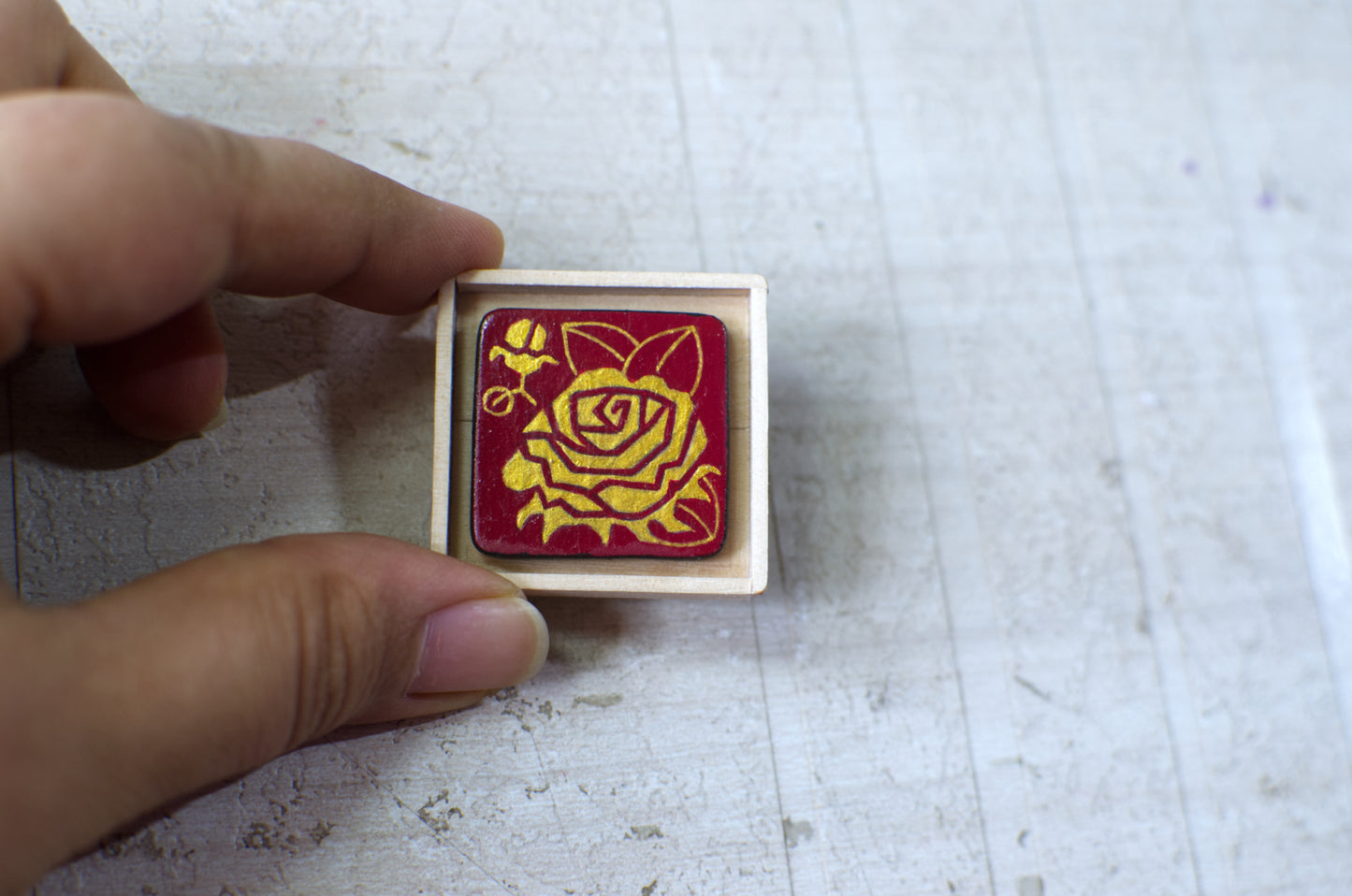 Hand-painted lapel pin, 'Rose In Gold & Red' | Pin | Lapel Pin | Brooch | Hand made