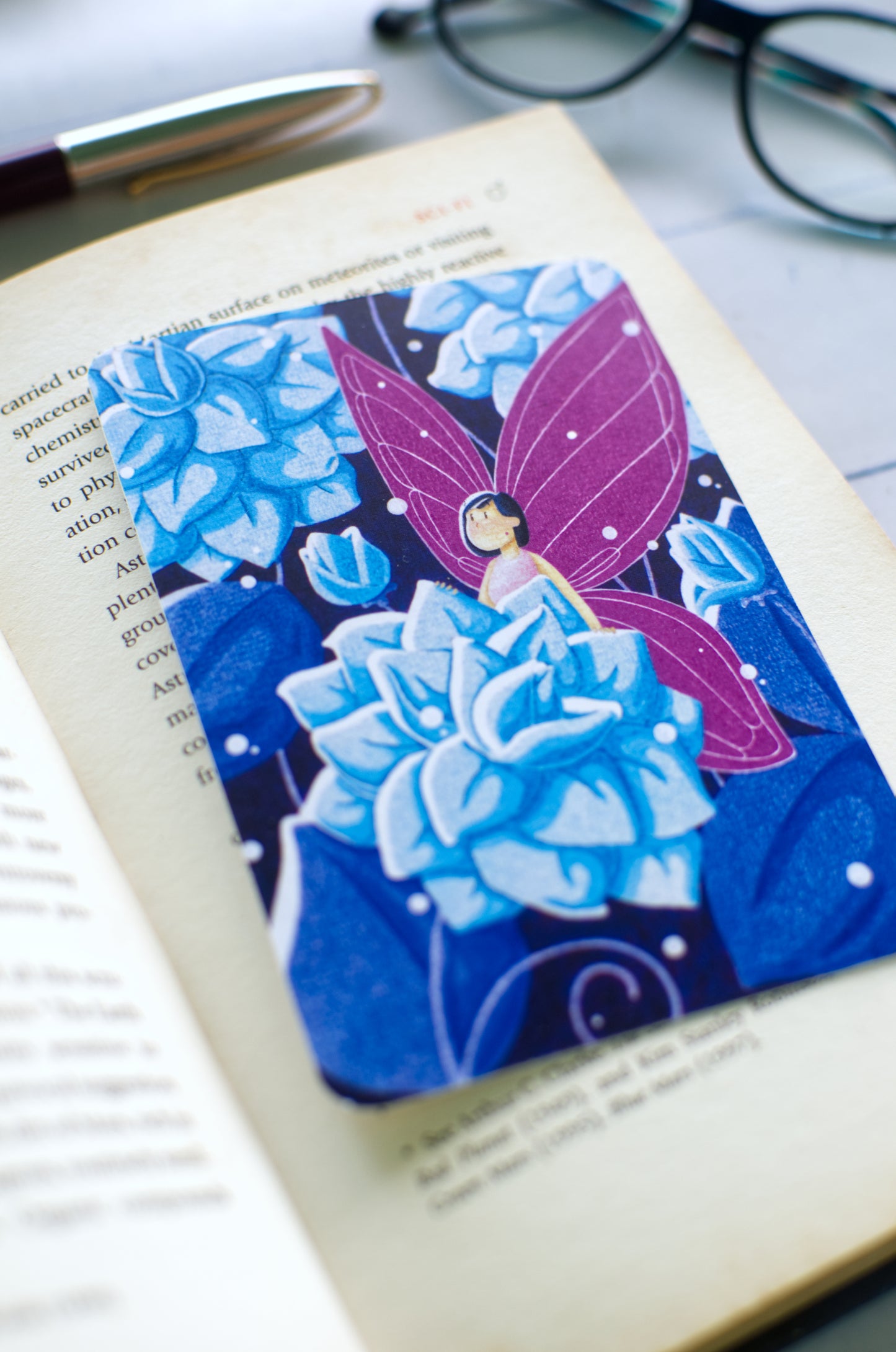 Whimsical hand drawn fairy art, bookmark design – fantasy stationery